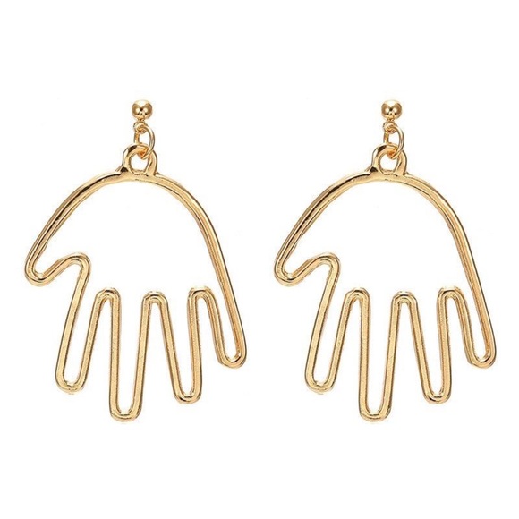 Abstract Hand Gold Metal Dangle Earrings - Picture 2 of 4